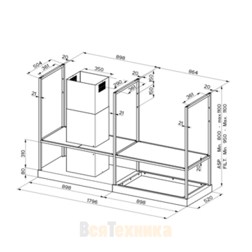 Вытяжка Faber островная T-SHELF EV8 TITANIUM MATT A180