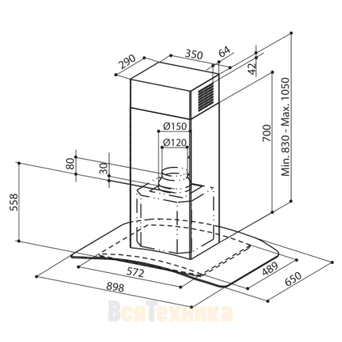 Вытяжка Faber островная TRATTO ISOLA/SP EG8 X/V A90