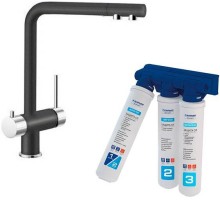 Комплект смеситель Blanco FONTAS SILGRANIT + система фильтрации BWT-БАРЬЕР EXPERT STANDARD Антрацит{Хром}