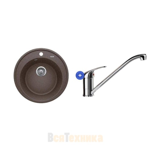 Комплект мойка Blanco Riona 45 + смеситель Daras Хром Кофе