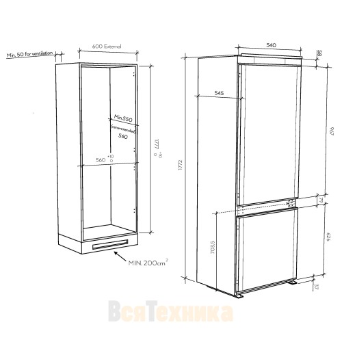 Встраиваемый холодильник CBL3518EVWRU