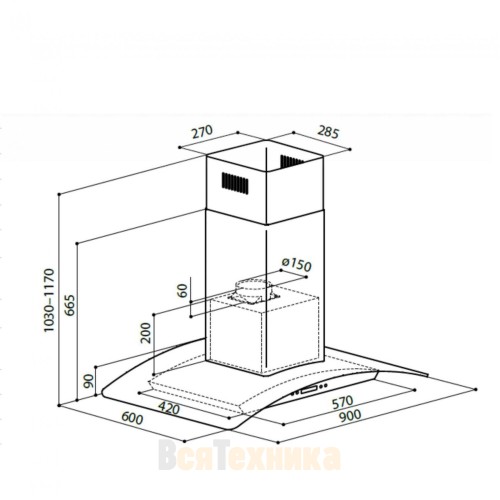 Вытяжка кухонная LEX Paris Isola 900 Inox