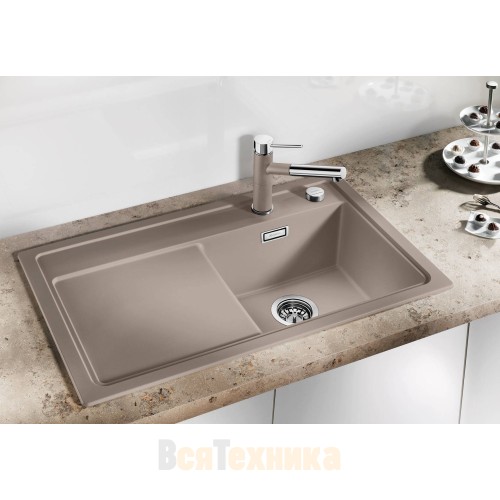 Кухонная мойка Blanco Zenar 45 S с доской из стекла чаша справа серый бежевый 