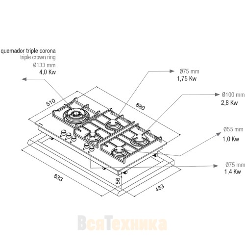 Газовая варочная панель Pando PGA-4491