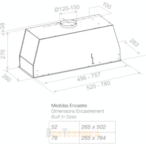Встраиваемая вытяжка Pando NEO/78 INOX V. 830 SEC