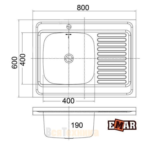 Накладная мойка EMAR T6080RQ