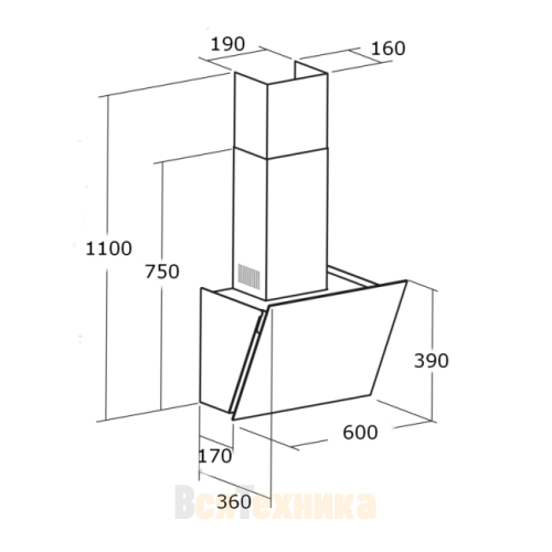 Вытяжка кухонная Cata DIO 600 GBK