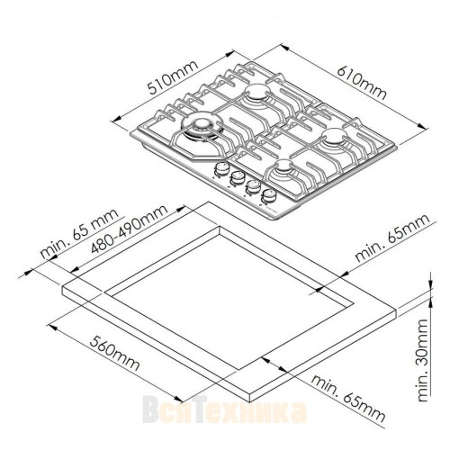 Газовая варочная панель HiSTORY HGE 640C FIX, серебристый INOX