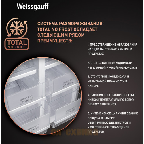 Отдельностоящий холодильник с инвертором Weissgauff WCD 450 BEG NoFrost Inverter