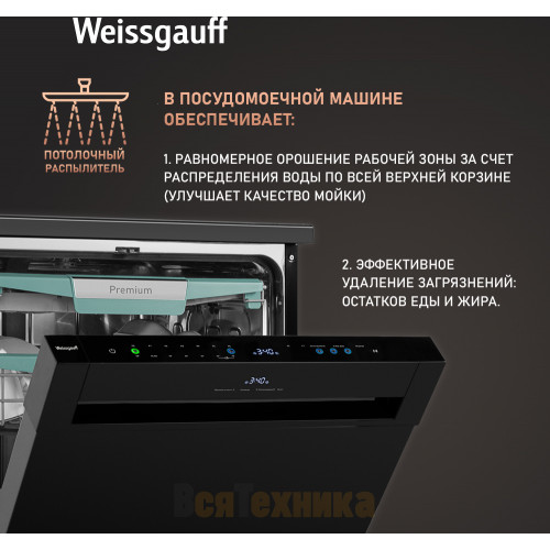 Посудомоечная машина с авто-открыванием и инвертором Weissgauff DW 6114 Inverter Touch AutoOpen Black