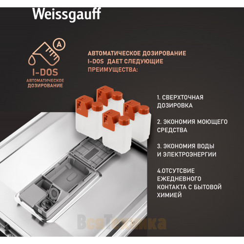 Встраиваемая посудомоечная машина с автодозированием, авто-открыванием и инвертором Weissgauff BDW 6190 Touch DC Inverter Autodose