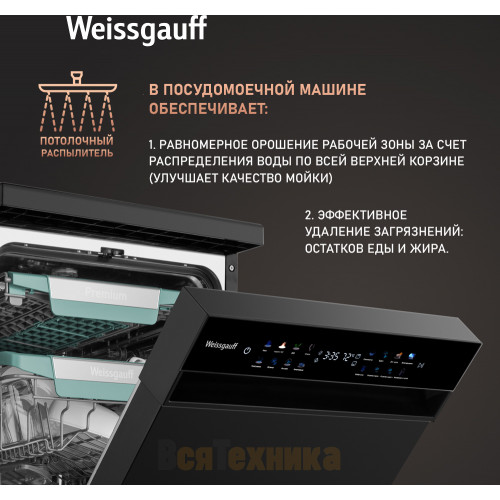 Посудомоечная машина c авто-открыванием и инвертором Weissgauff DW 4539 Inverter Touch AutoOpen Black