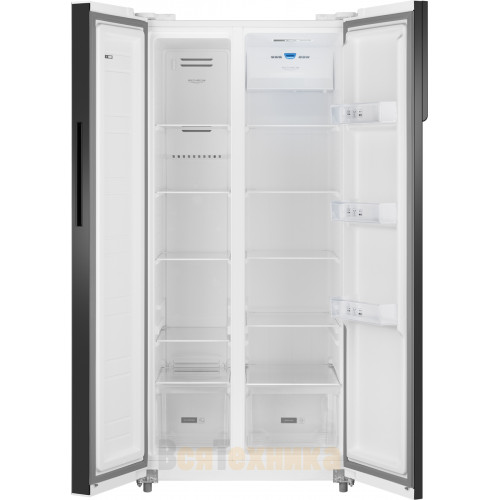 Отдельностоящий холодильник с инвертором Weissgauff WSBS 500 Inverter NoFrost White Rock Glass