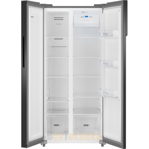 Отдельностоящий холодильник с инвертором Weissgauff WSBS 500 Inverter NoFrost Inox Glass