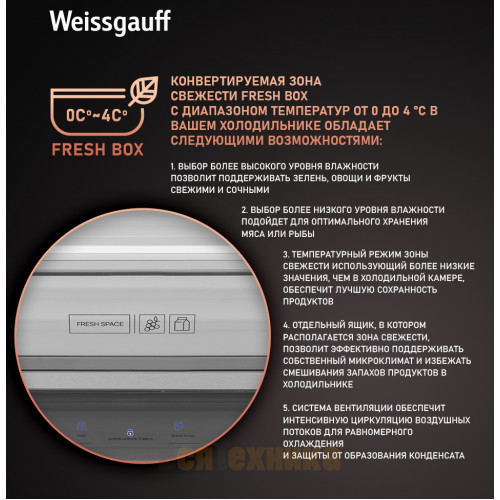 Отдельностоящий холодильник с инвертором Weissgauff WCD 590 Nofrost Inverter Premium EcoFresh Blue Glass