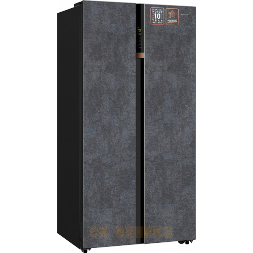 Отдельностоящий холодильник с инвертором Weissgauff WSBS 590 NoFrost Inverter Premium Rock Glass