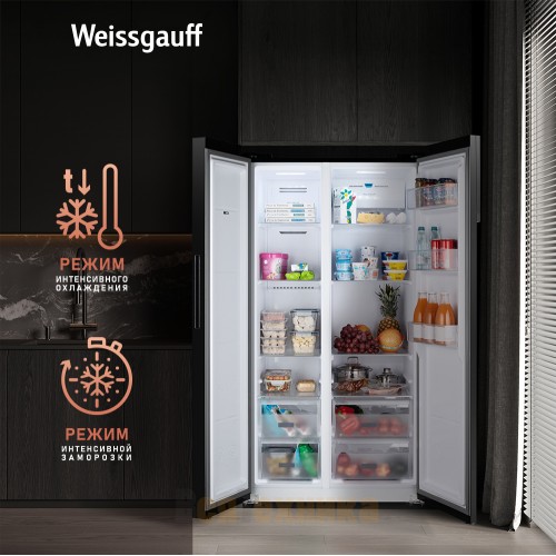 Отдельностоящий холодильник с инвертором Weissgauff WSBS 600 BG NoFrost Inverter