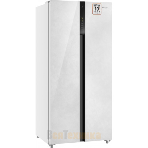 Отдельностоящий холодильник с инвертором Weissgauff WSBS 500 Inverter NoFrost White Rock Glass