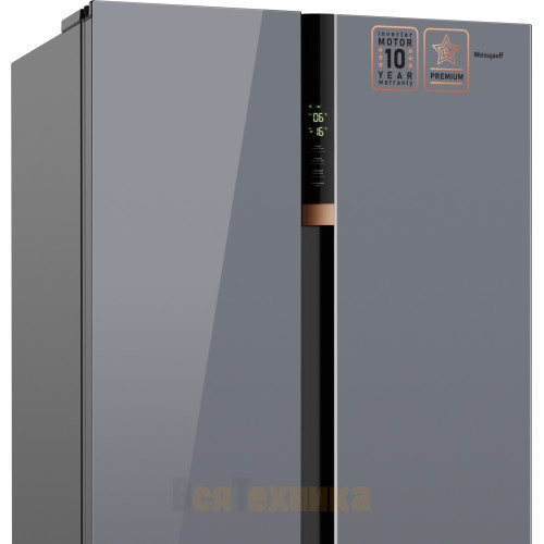 Отдельностоящий холодильник с инвертором Weissgauff WSBS 590 NoFrost Inverter Premium Dark Grey Glass