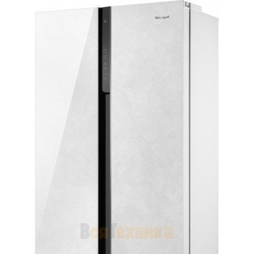 Отдельностоящий холодильник с инвертором Weissgauff WSBS 500 Inverter NoFrost White Rock Glass