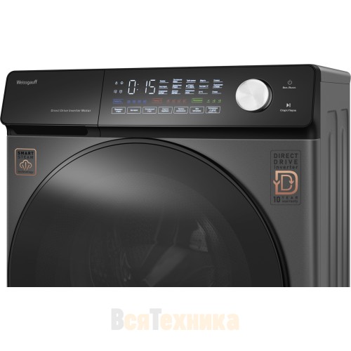 Стиральная машина с прямым приводом, инвертором и паром Weissgauff WM 45126 Steam Direct Drive Deep Grey