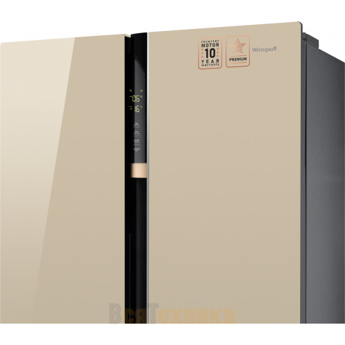 Отдельностоящий холодильник с инвертором Weissgauff WSBS 590 BeG NoFrost Inverter Premium