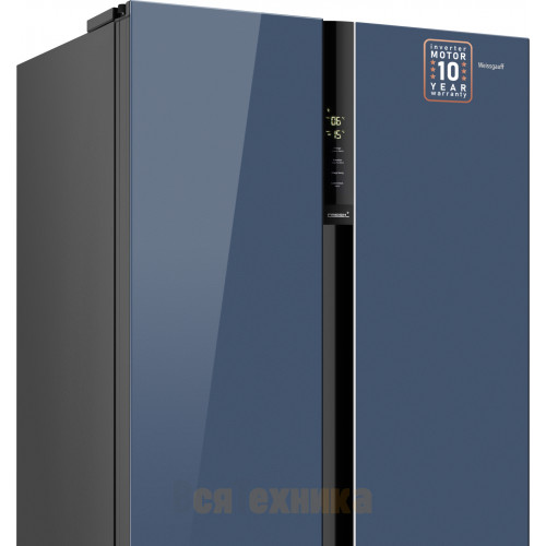 Отдельностоящий холодильник с инвертором Weissgauff WSBS 600 NoFrost Inverter Blue Glass