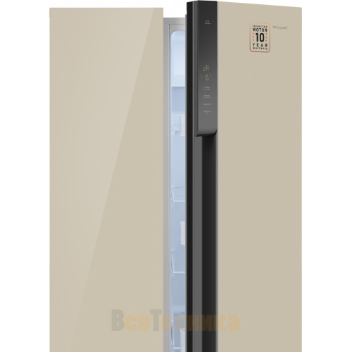 Отдельностоящий холодильник с инвертором Weissgauff WSBS 500 Inverter NoFrost Beige Glass