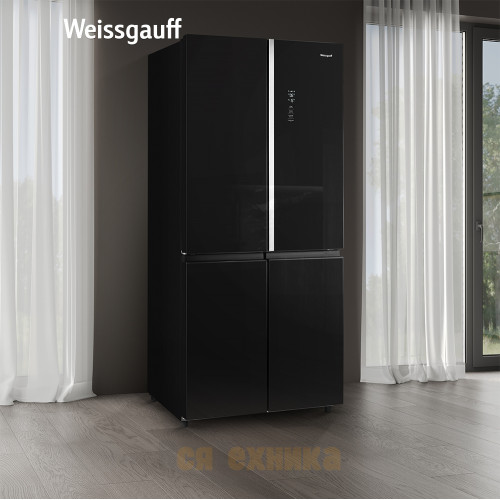 Отдельностоящий холодильник с инвертором Weissgauff WCD 590 Nofrost Inverter Premium EcoFresh Black Glass