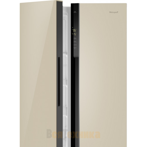 Отдельностоящий холодильник с инвертором Weissgauff WSBS 500 Inverter NoFrost Beige Glass