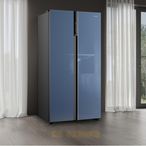 Отдельностоящий холодильник с инвертором Weissgauff WSBS 600 NoFrost Inverter Blue Glass