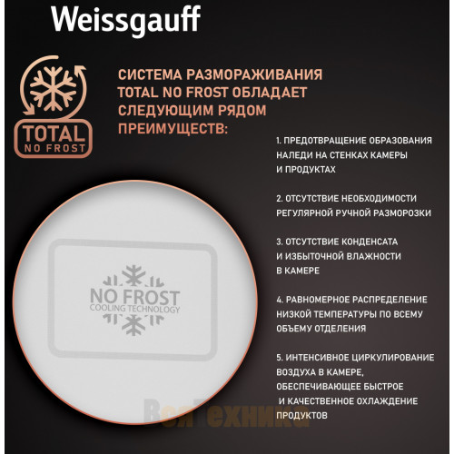 Отдельностоящий холодильник с инвертором Weissgauff WRK 2000 Total NoFrost Inverter Black Glass