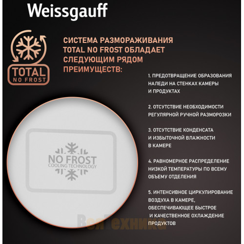 Отдельностоящий холодильник с инвертором Weissgauff WRK 185 Total NoFrost Inverter White Glass