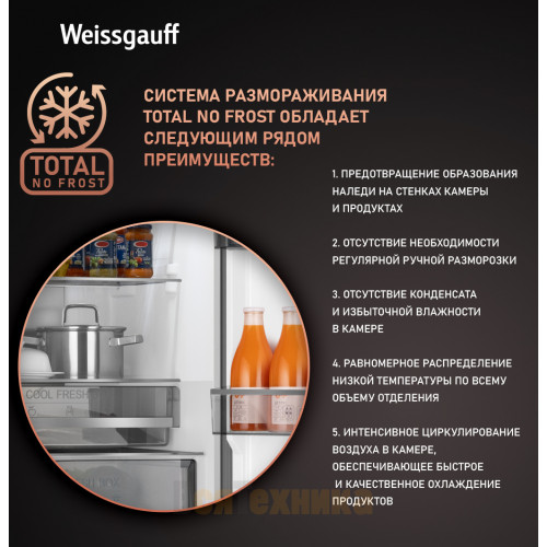 Отдельностоящий холодильник Weissgauff WRK 195 D Full NoFrost Rock Glass