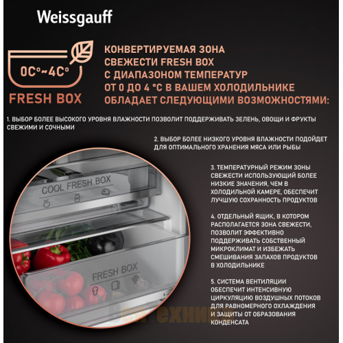 Отдельностоящий холодильник Weissgauff WRK 195 D Full NoFrost Rock Glass