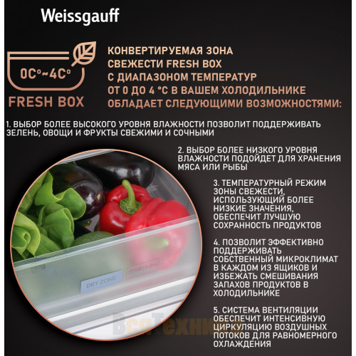 Отдельностоящий холодильник с инвертором Weissgauff WCD 450 BG NoFrost Inverter