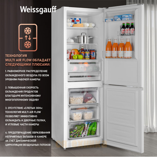 Отдельностоящий холодильник с инвертором Weissgauff WRK 185 Total NoFrost Inverter White Glass