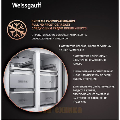 Отдельностоящий холодильник с инвертором Weissgauff WCD 590 NoFrost Inverter Premium EcoFresh Inox Glass