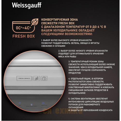 Отдельностоящий холодильник с инвертором Weissgauff WCD 590 NoFrost Inverter Premium EcoFresh Inox Glass