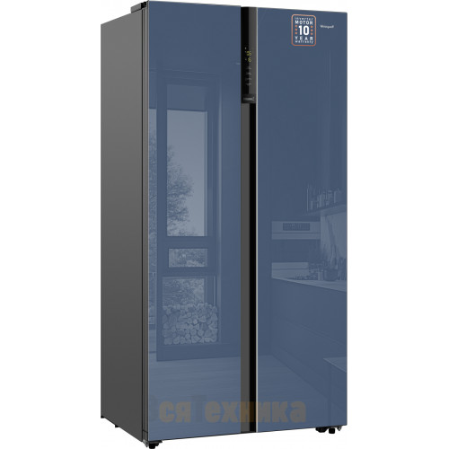 Отдельностоящий холодильник с инвертором Weissgauff WSBS 600 NoFrost Inverter Blue Glass