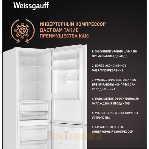 Отдельностоящий холодильник с инвертором Weissgauff WRK 2000 Total NoFrost Inverter White