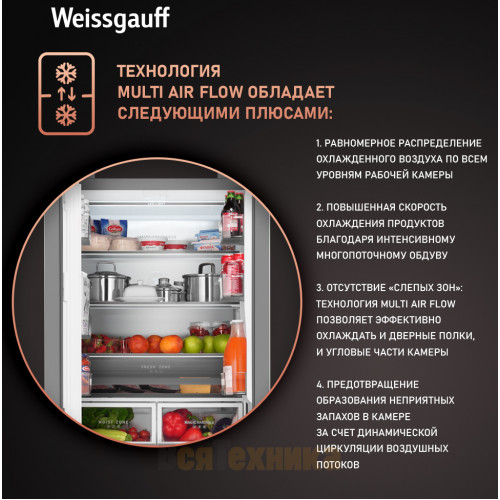 Отдельностоящий холодильник Weissgauff WFD 450 Built-in Inverter NoFrost Inox