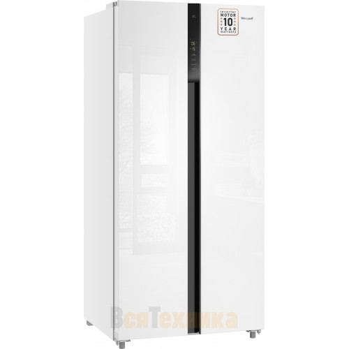 Отдельностоящий холодильник с инвертором Weissgauff WSBS 500 Inverter NoFrost White Glass