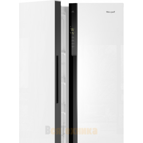 Отдельностоящий холодильник с инвертором Weissgauff WSBS 500 Inverter NoFrost White Glass