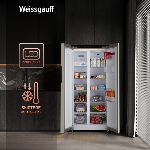 Отдельностоящий холодильник с инвертором и подачей воды Weissgauff WSBS 600 Be NoFrost Inverter Water Dispenser