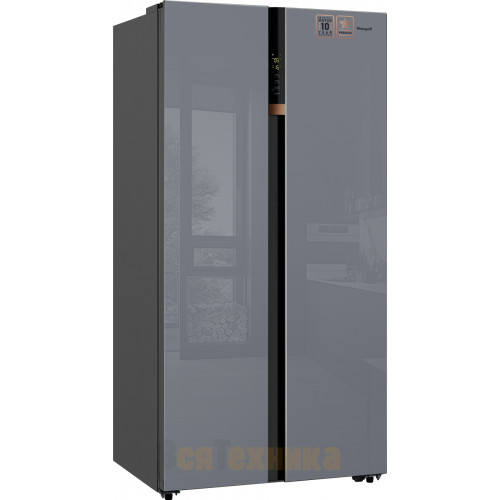 Отдельностоящий холодильник с инвертором Weissgauff WSBS 590 NoFrost Inverter Premium Dark Grey Glass