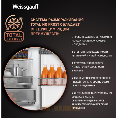 Отдельностоящий холодильник Weissgauff WRK 195 D Full NoFrost Bru Steel Glass