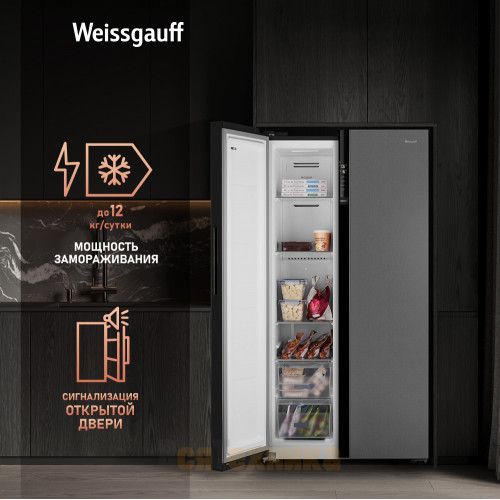 Отдельностоящий холодильник с инвертором Weissgauff WSBS 600 NoFrost Inverter Bru Steel Glass