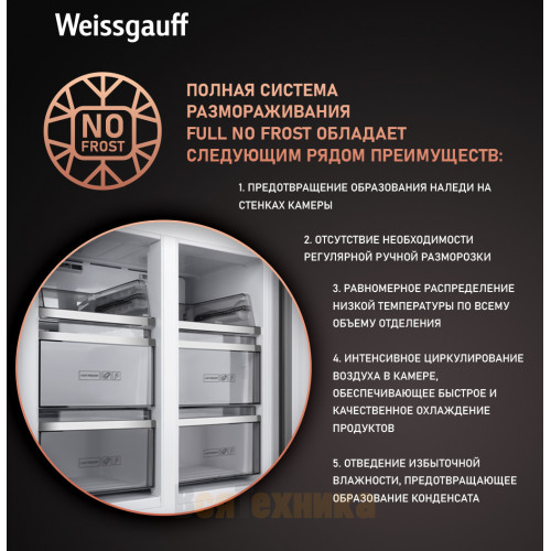 Отдельностоящий холодильник с инвертором Weissgauff WCD 590 Nofrost Inverter Premium EcoFresh Black Glass