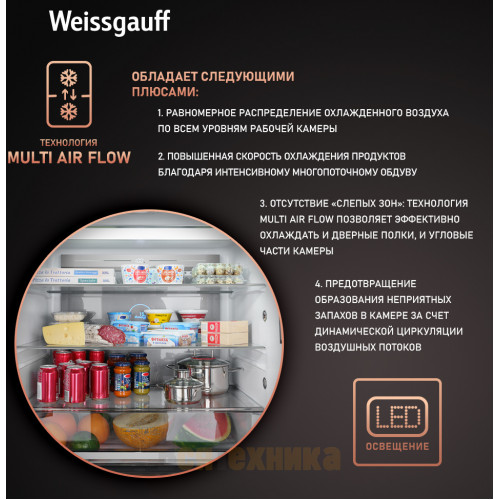 Отдельностоящий холодильник с инвертором Weissgauff WCD 590 Nofrost Inverter Premium Ecofresh Inox